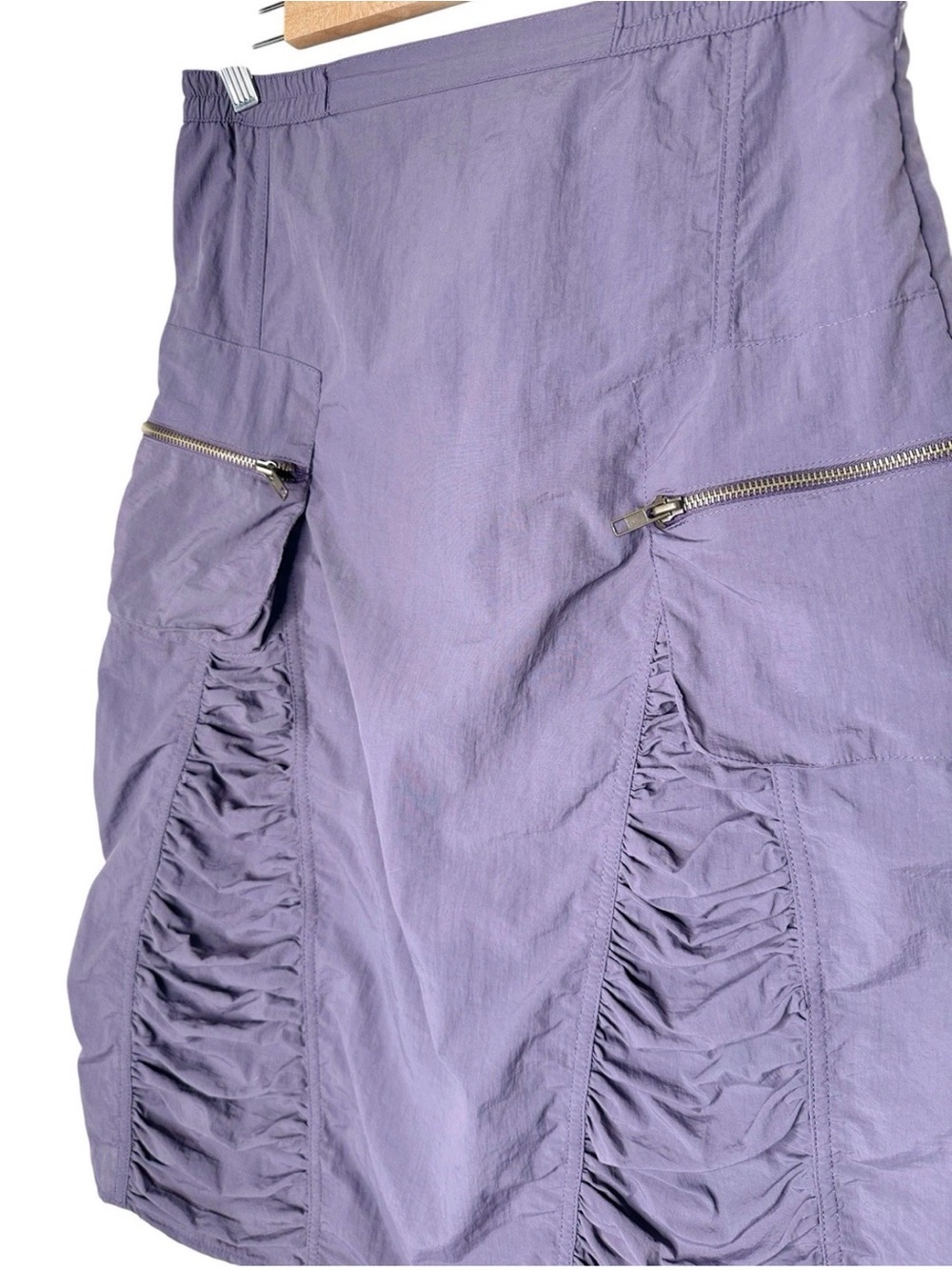 Hanna For La Journee Nylon Ruched Parachute Skirt Zip Pockets Purple Size Small - Picture 2 of 10